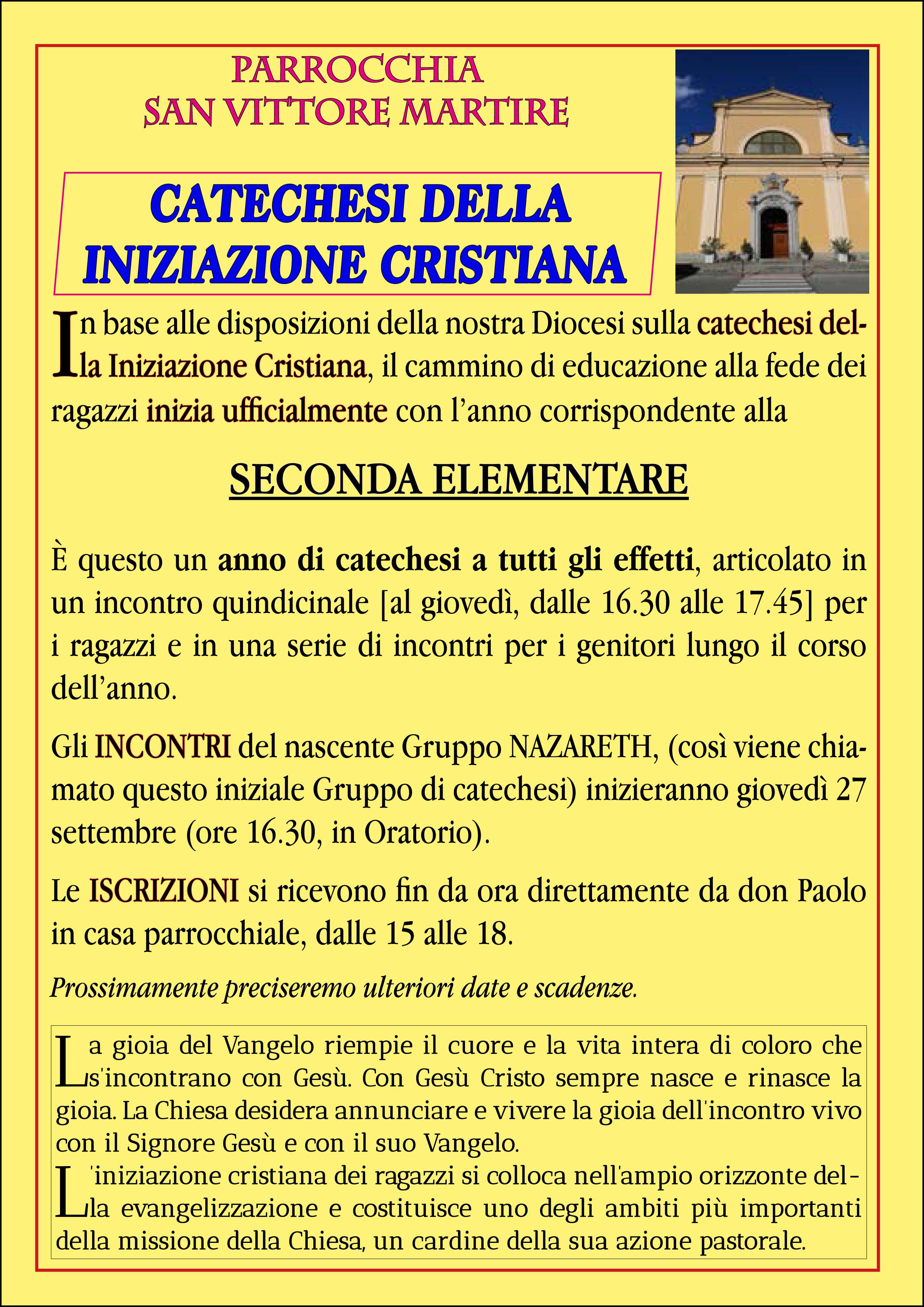 Volantino iscrizione catechesi Gr Nazareth 2018