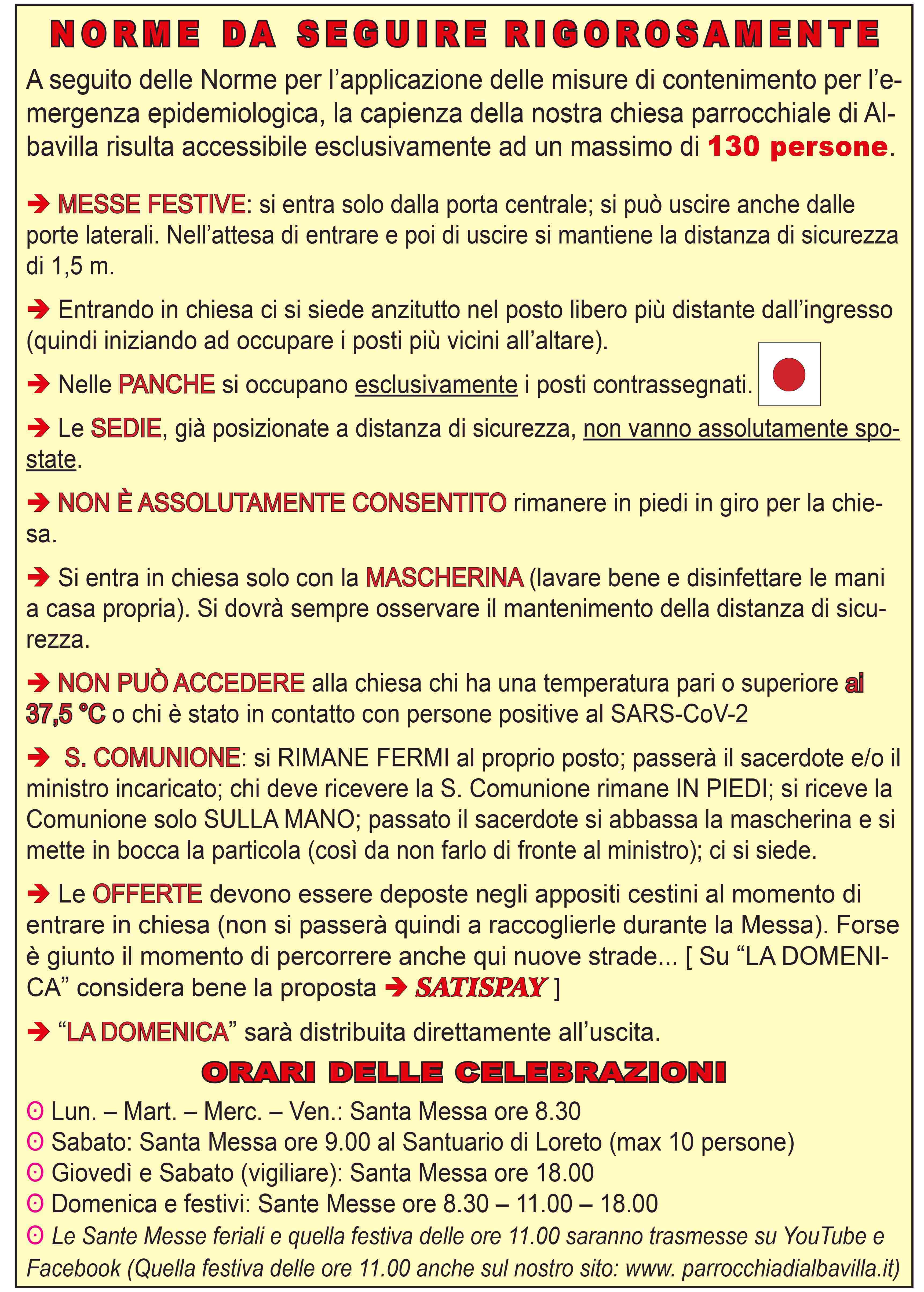 Norme accesso chiesa COVID